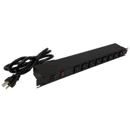 Hammond 19 inch 8 Outlet Horizontal Rack Mount Power Strip - 15ft Cord, 5-20P Plug, 5-20R Front Receptacles