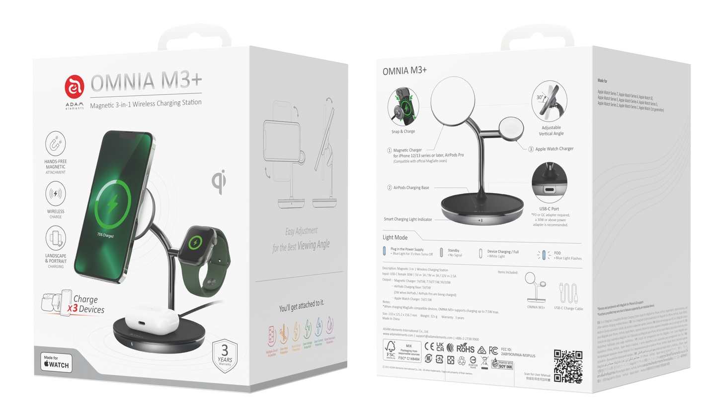 OMNIA M3+ - Station de charge magnétique sans fil 3 en 1