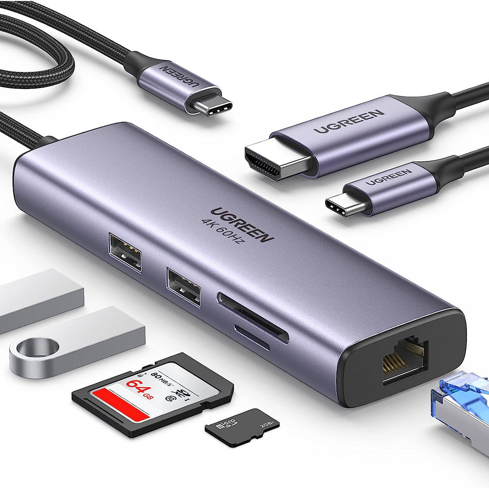 USB-C Hub - 2x USB 3.0, HDMI, RJ45. SD & TF, with PD port