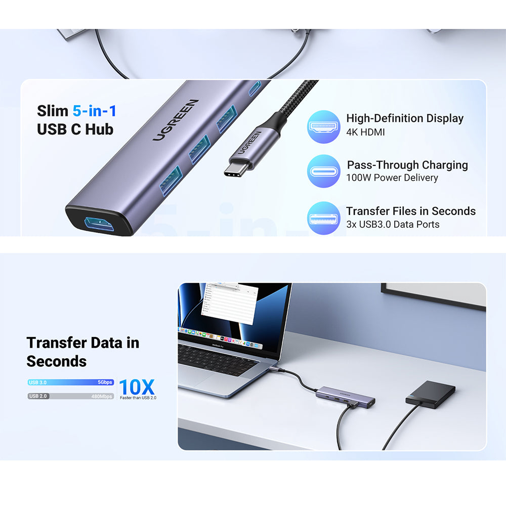 USB C Hub - HDMI, 3x USB A, USB C, PD