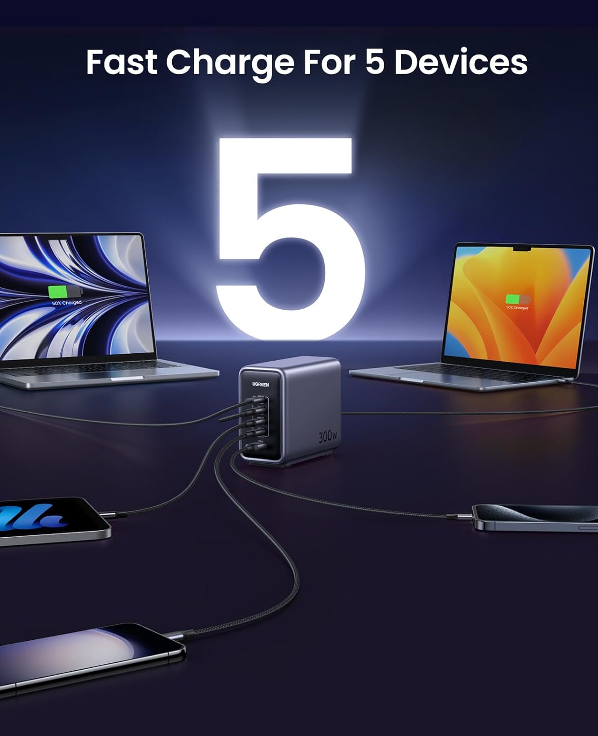 1*USB-A+4*USB-C 300W Desktop Fast Charger