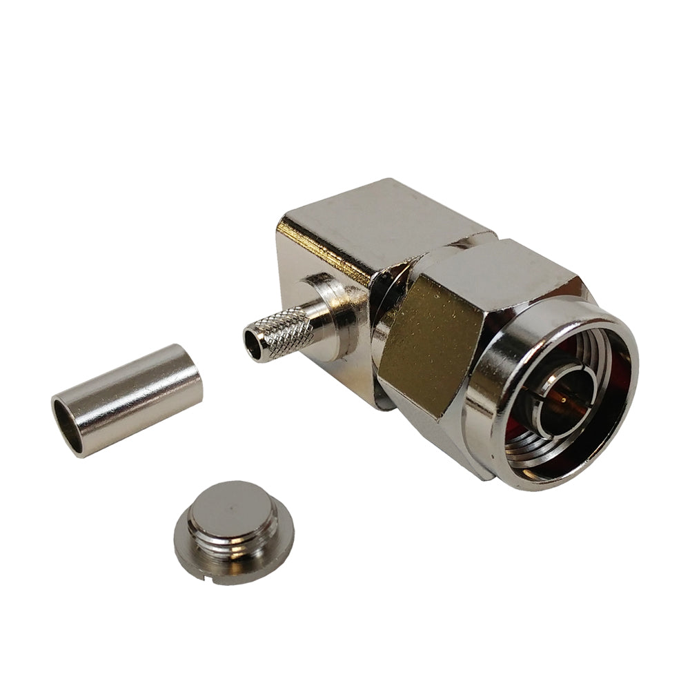 N-Type Right Angle Male Crimp Connector for RG58 (LMR-195) 50 Ohm