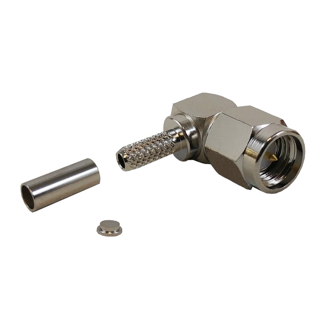 SMA Right Angle Male Crimp Connector for RG174 (LMR-100) 50 Ohm