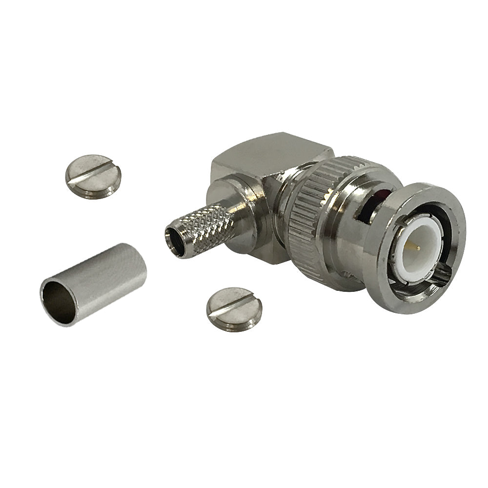 BNC Right Angle Male Crimp Connector for RG58 (LMR-195) 50 Ohm