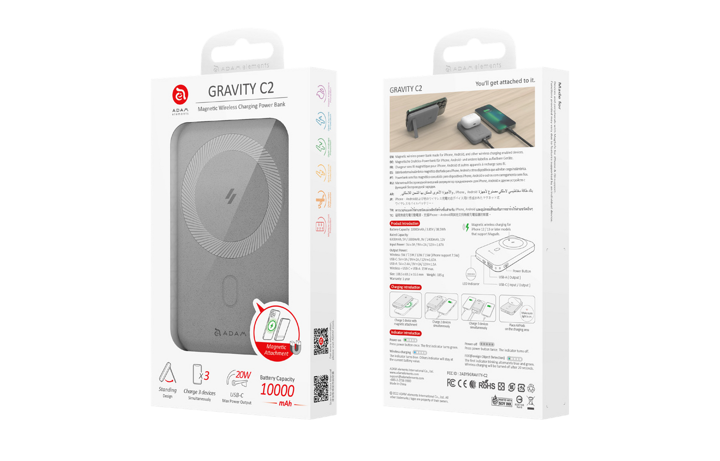 Gravity C2 - Batterie externe de charge magnétique sans fil 10 000 mAh