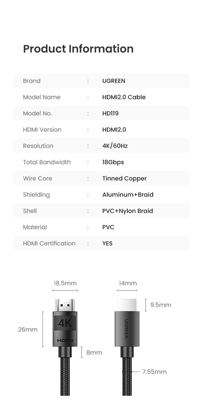 Câble HDMI 4K mâle vers mâle 2M