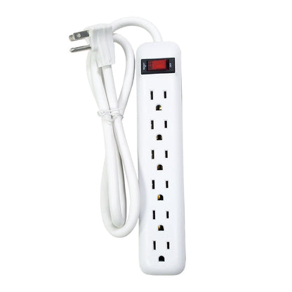 6 Outlet Power Strip - 3ft Cord, Down Angle Plug - White