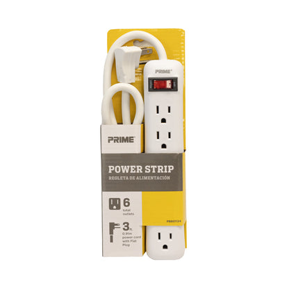 6 Outlet Power Strip - 3ft Cord, Down Angle Plug - White