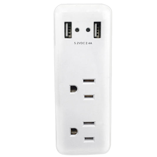 2 Outlet Power Tap w/ 2 USB Charging Ports - White