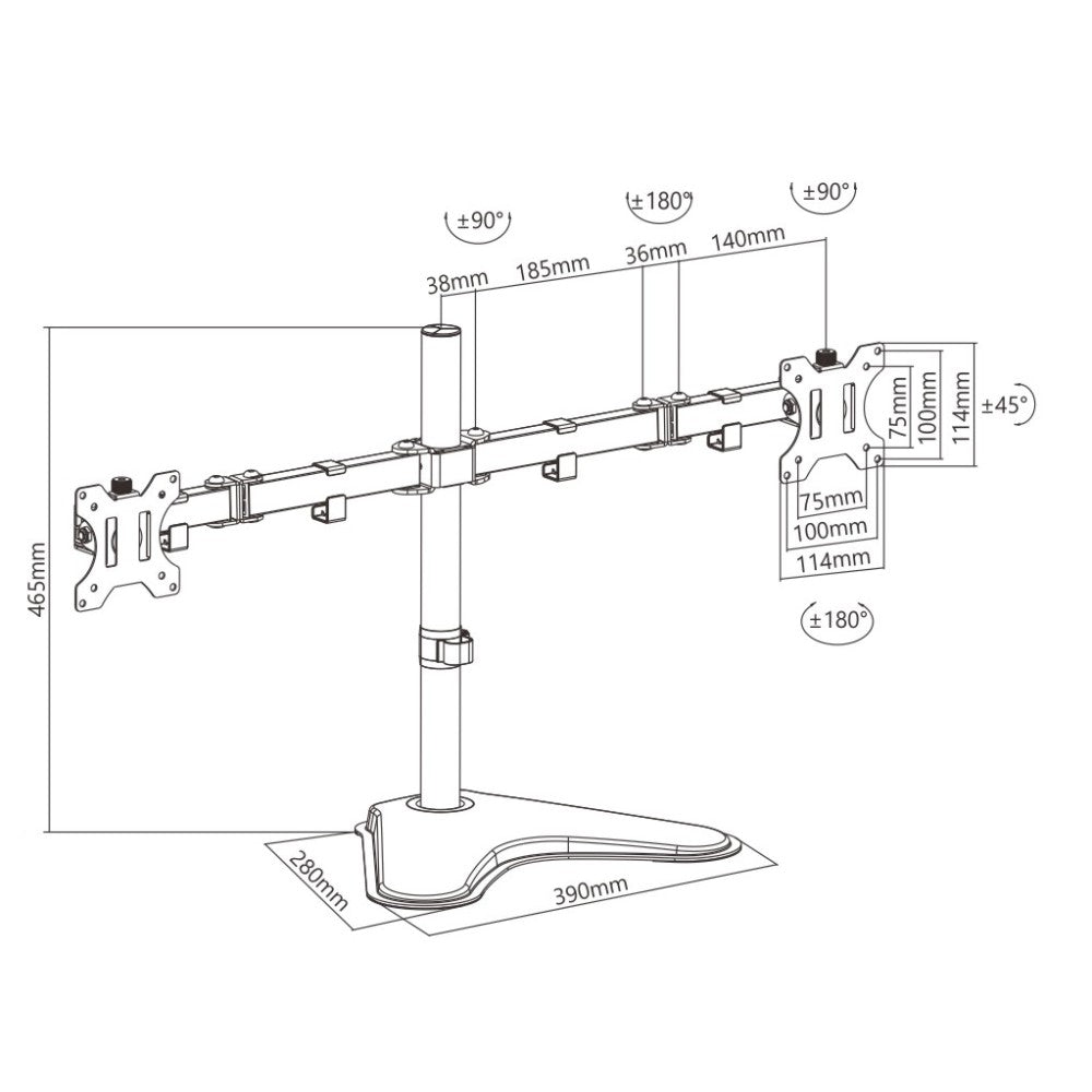 Bras de moniteur à double articulation pour 2 moniteurs 13-32'' avec base